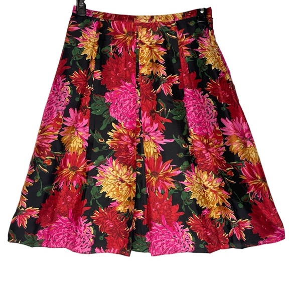 VTG Talbots 100% Silk Floral Pleated Lined Skirt Size 10 - Picture 2 of 12